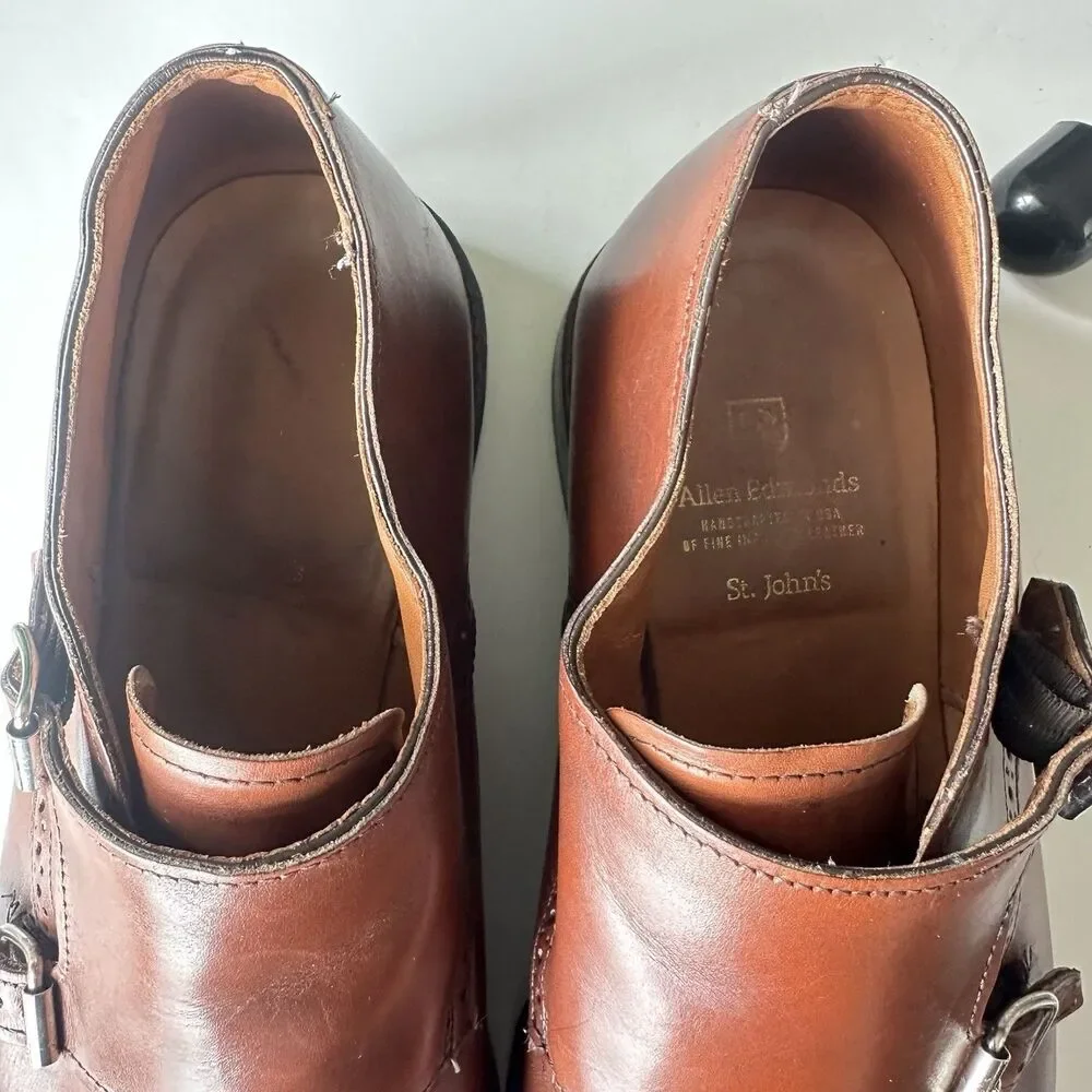 Allen Edmonds St. John's 2927 Double Monk Strap Shoes Dark Chili Leather Size 13